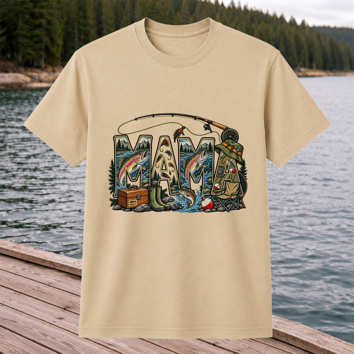 Mama Rainbow Trout Fly Fishing Vintage Graphic T-Shirt