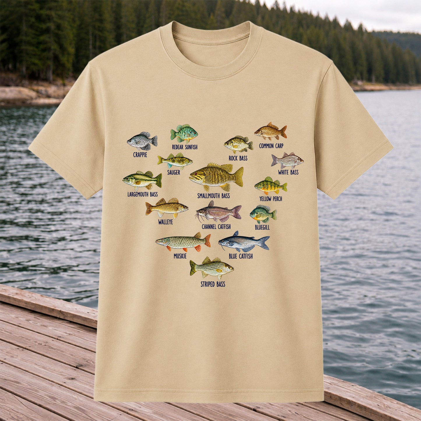 Freshwater Fish Species Chart Fishing Graphic T-Shirt