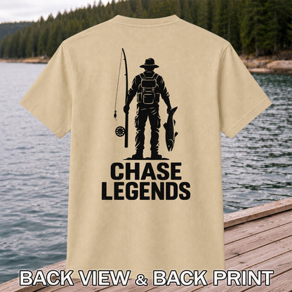 Chase Legends Fly Fishing Angler Silhouette Graphic T-Shirt | Back Print