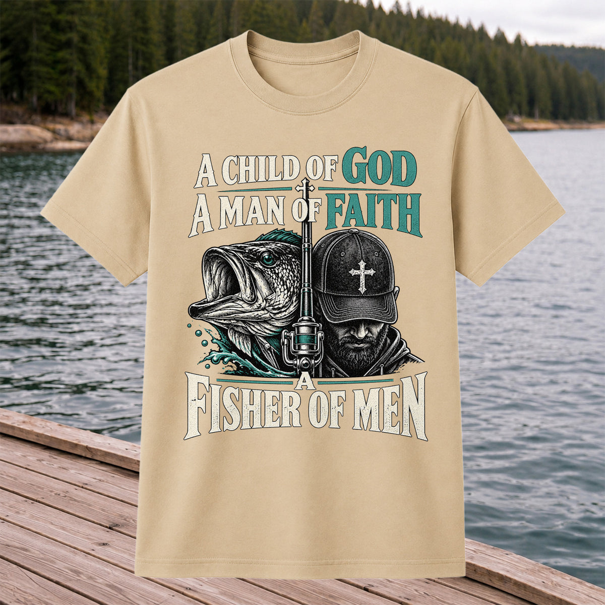 A Child of God A Man of Faith A Fisher of Men Bass Fishing T-Shirt