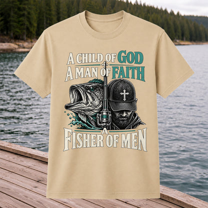 A Child of God A Man of Faith A Fisher of Men Bass Fishing T-Shirt
