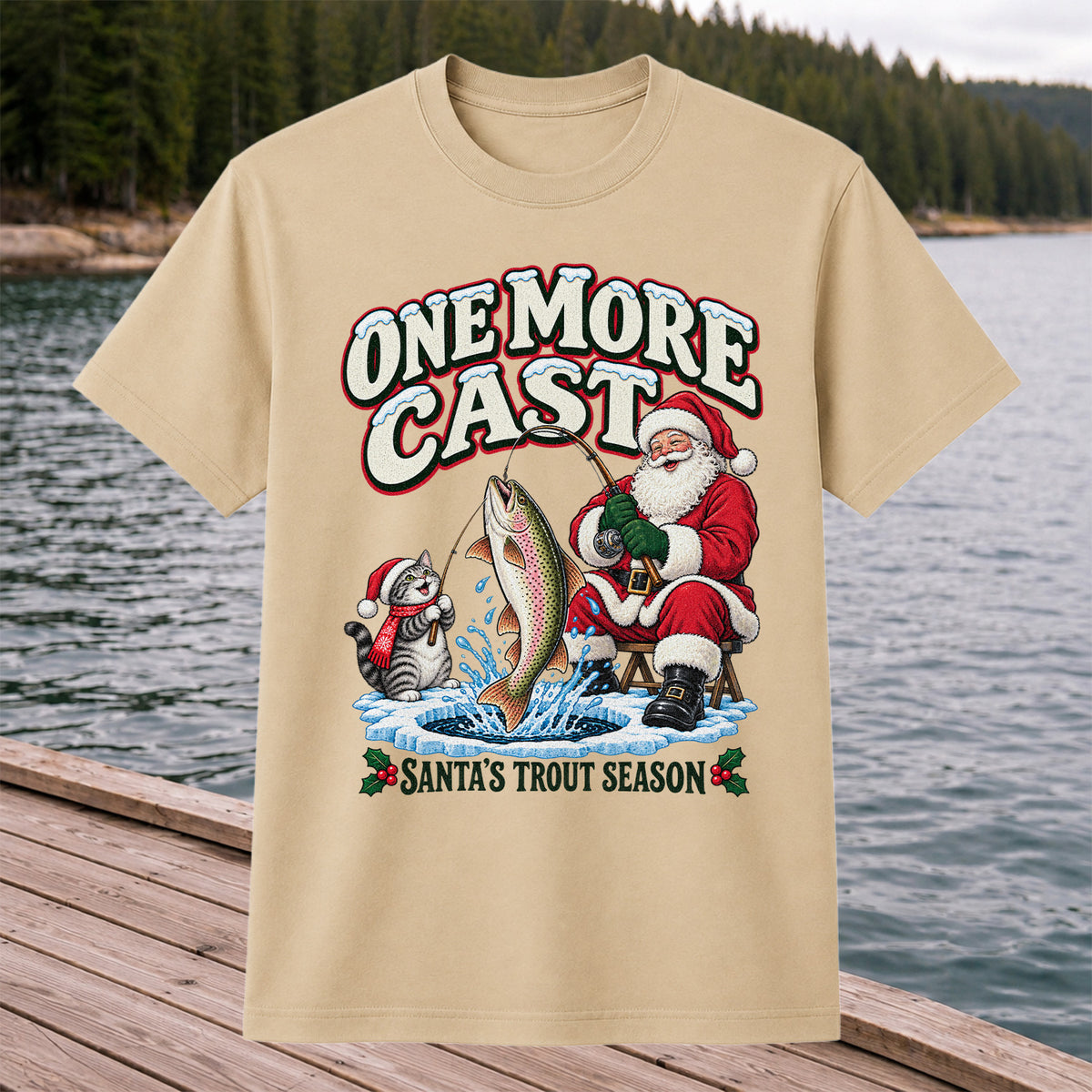One More Cast Santa's Trout Season Christmas Fishing T-Shirt