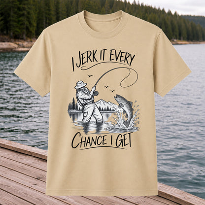 Jerk It Every Chance I Get Funny Fishing Graphic T-Shirt