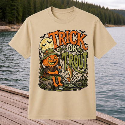 Trick or Trout Pumpkin Angler Halloween Fishing T-Shirt