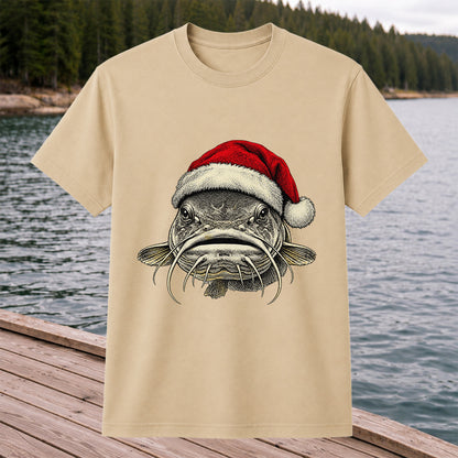 Christmas Catfish Santa Hat Holiday Fishing Graphic T-Shirt