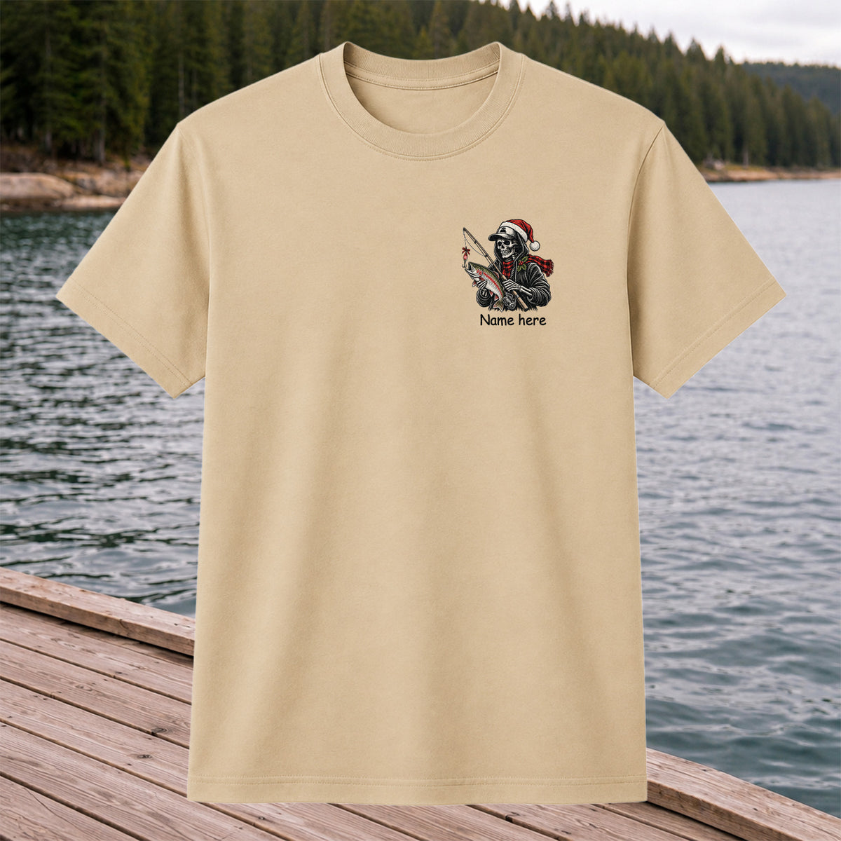 Name Here Personalized Christmas Skeleton Trout Fishing T-Shirt