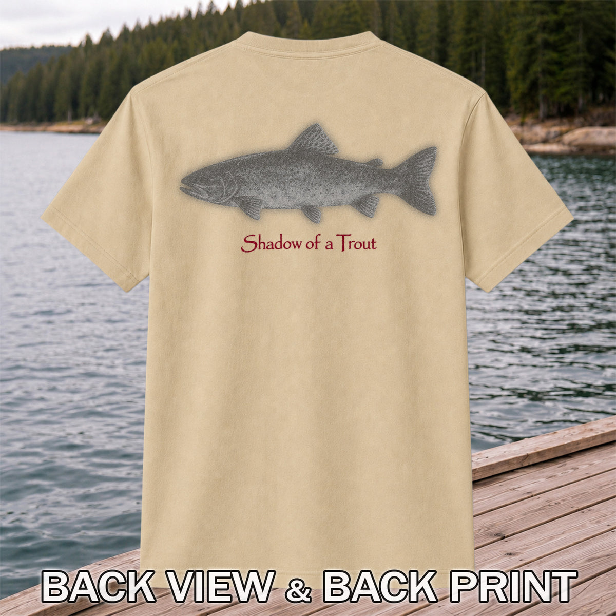 Shadow of a Trout Minimalist Trout Fishing Graphic T-Shirt | Back Print