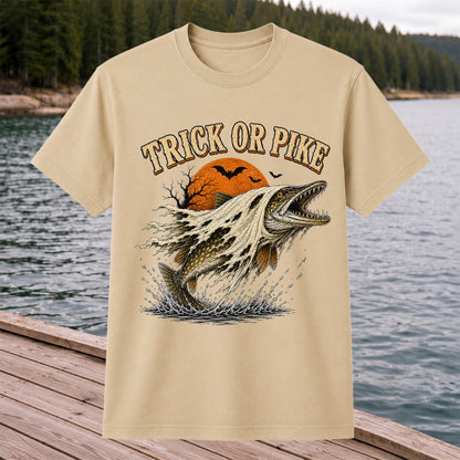 Trick or Pike Halloween Fishing T-Shirt, Vintage Trout Angler Tee