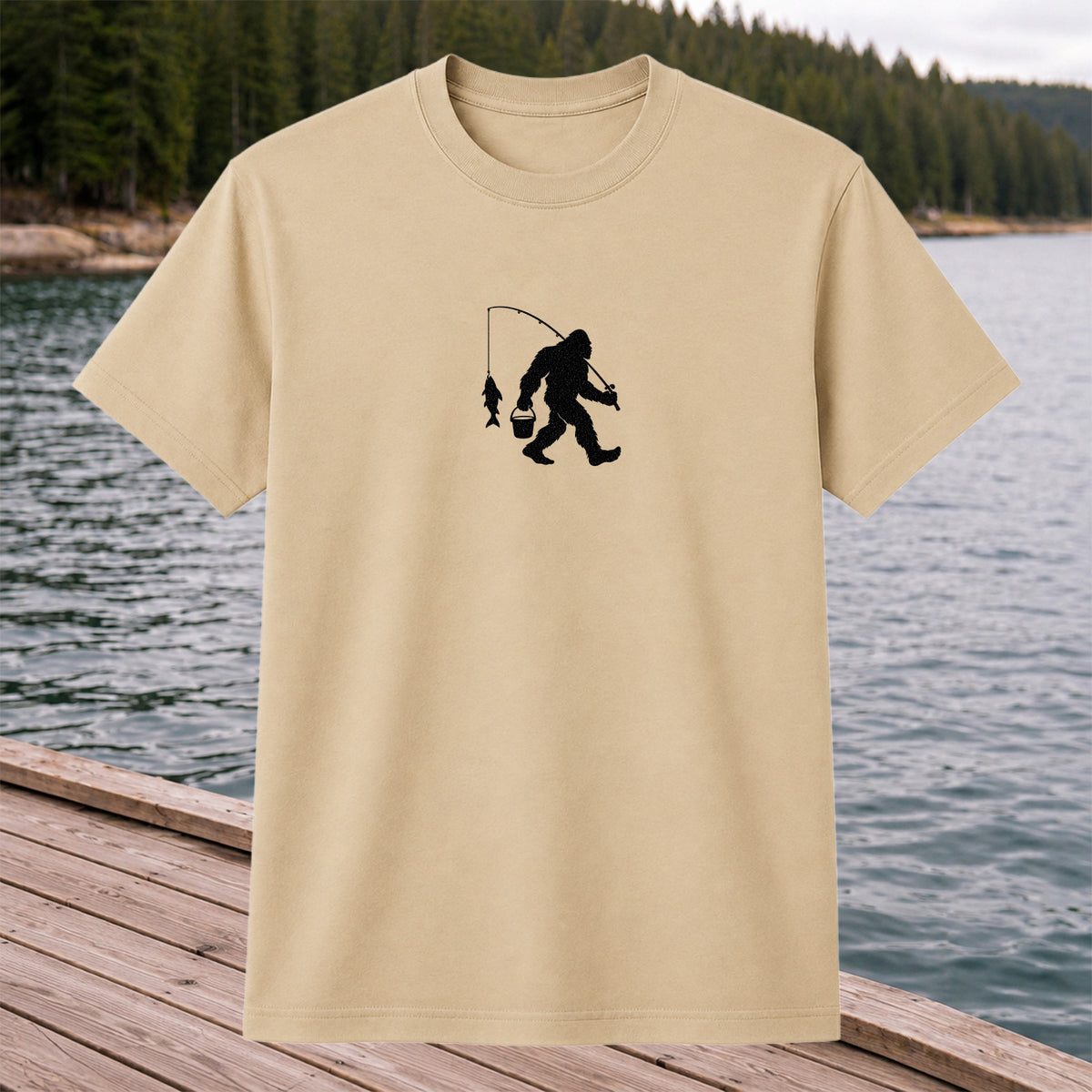 Fishing Silhouette with Catch and Bucket Graphic T-Shirt