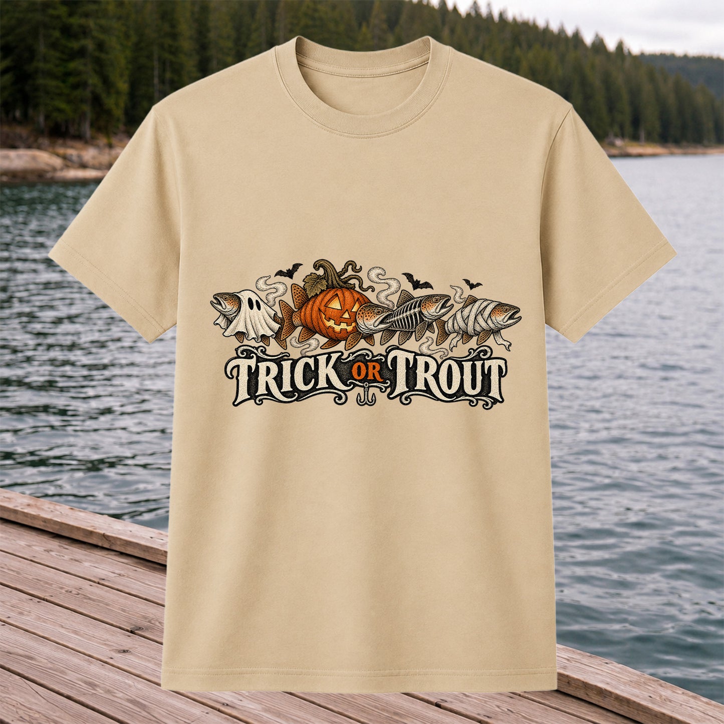 Trick or Trout Halloween Fish Lineup Fishing T-Shirt