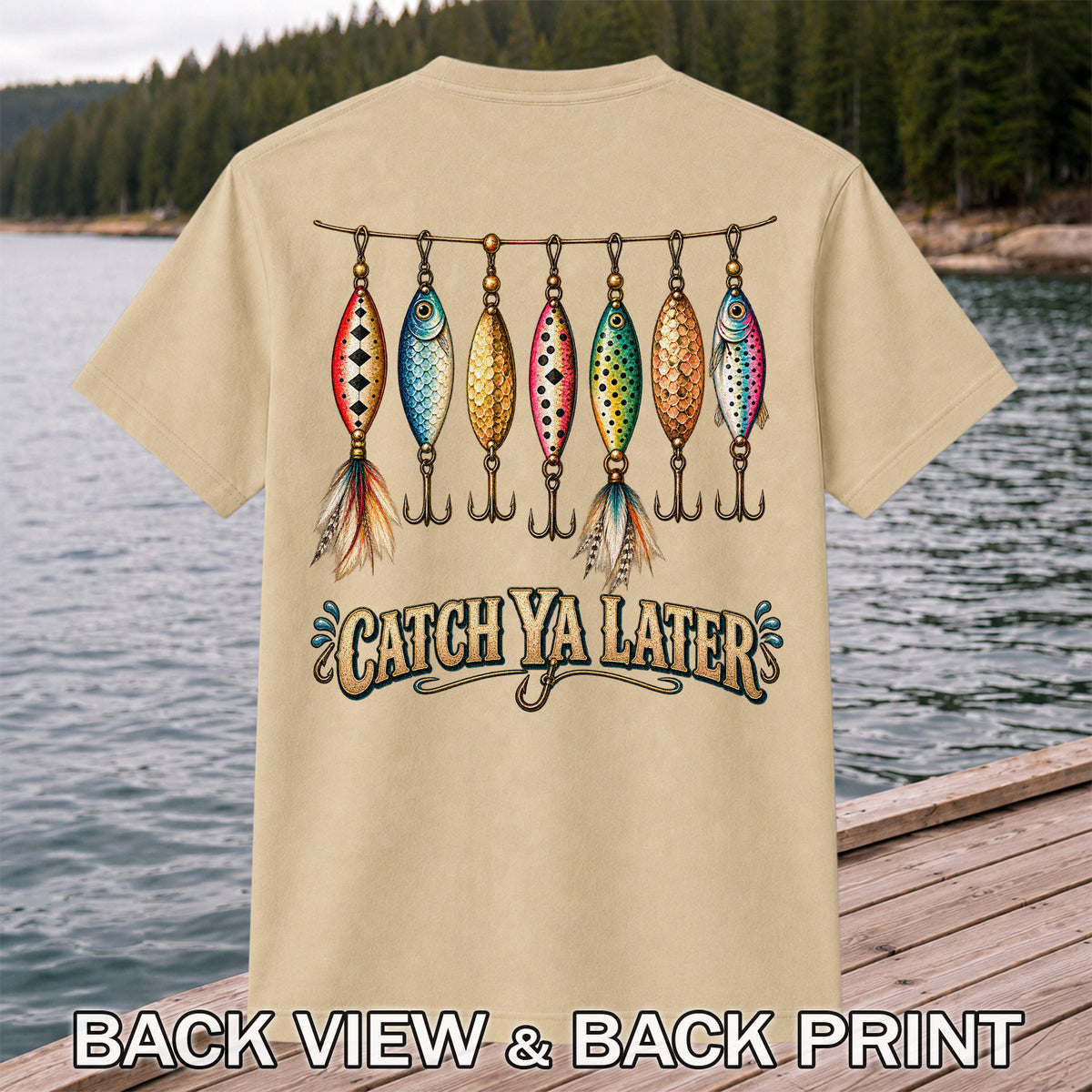 Catch Ya Later Vintage Fishing Lures Graphic T-Shirt | Back Print