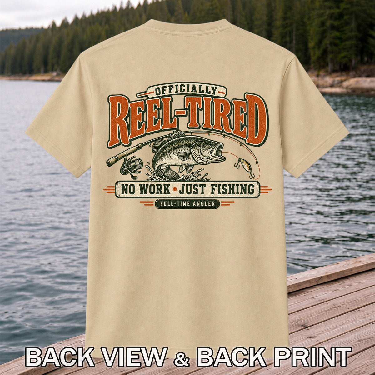 Retired Bass Fishing No Work Graphic T-Shirt | Back Print