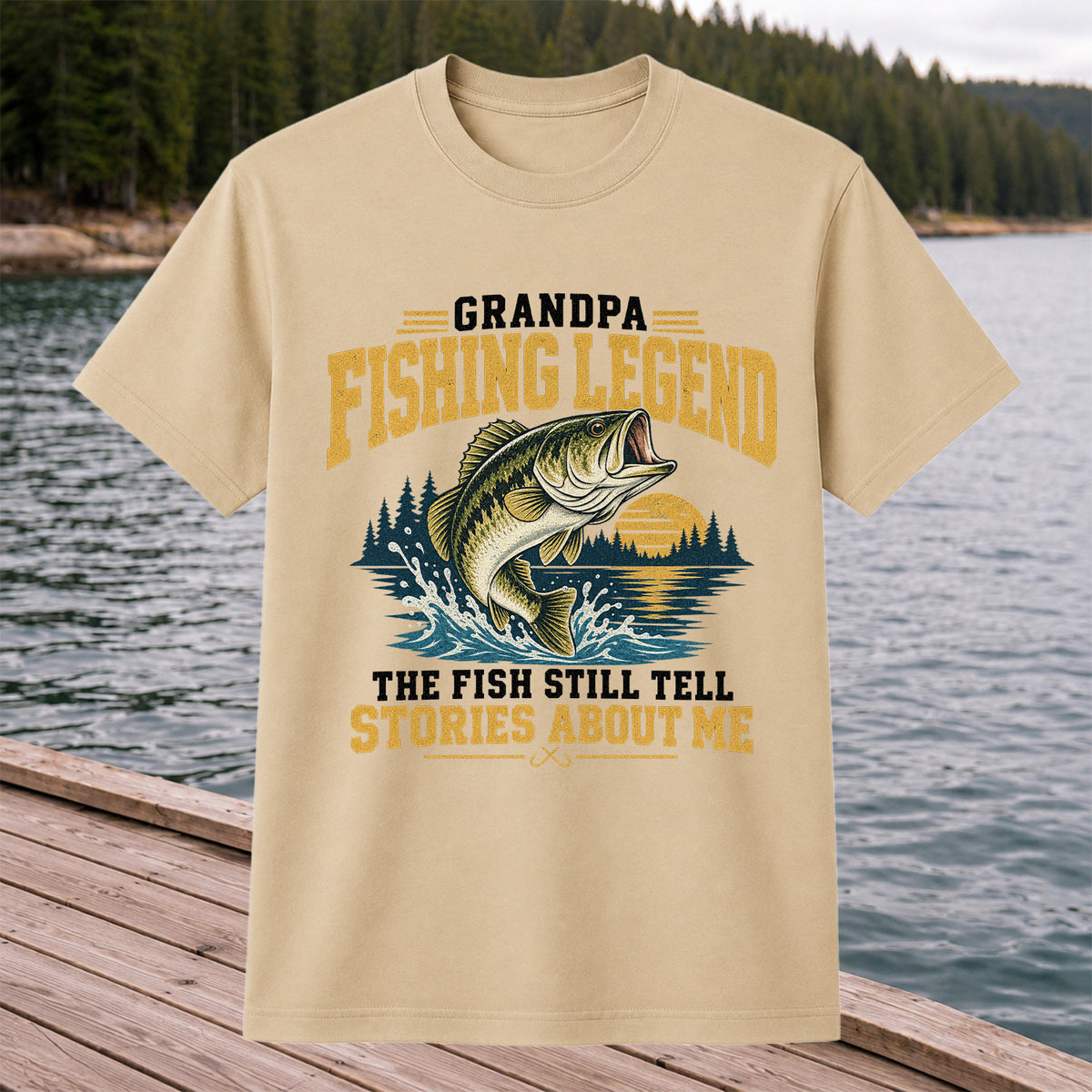 Grandpa Fishing Legend Jumping Bass Vintage Fishing T-Shirt