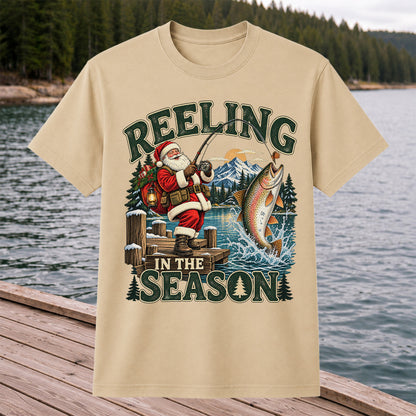 Reeling in the Season Santa Fishing for Rainbow Trout Christmas T-Shirt
