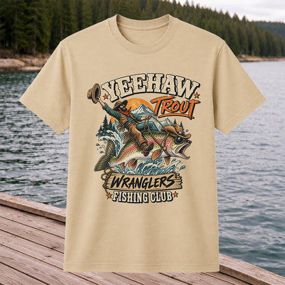 Yeehaw Trout Wranglers Fishing Club Cowboy Graphic T-Shirt