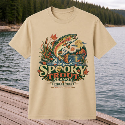 Spooky Trout Season Mid-Fall Fishing Graphic T-Shirt