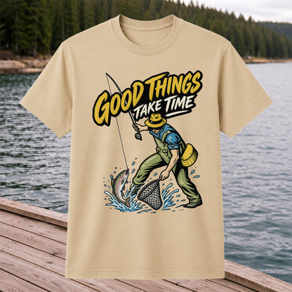 Good Things Take Time Rainbow Trout Fly Fishing Graphic T-Shirt