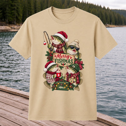 Merry Fishmas Bass Christmas Fishing Graphic T-Shirt
