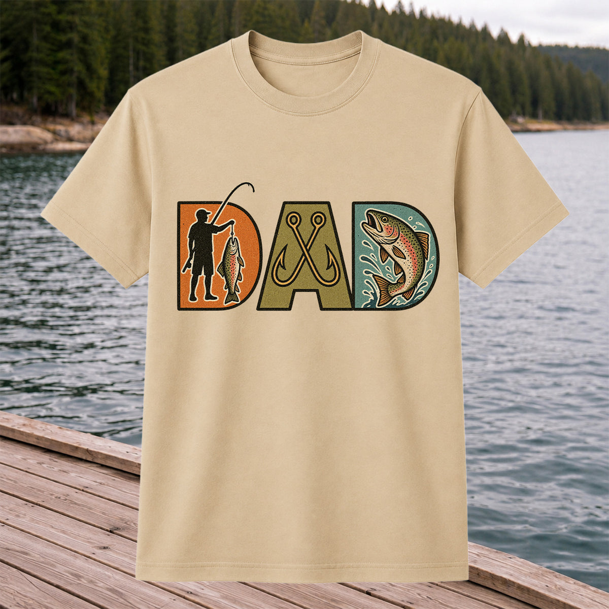DAD Rainbow Trout and Fishing Hooks Vintage Graphic T-Shirt