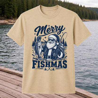 Merry Fishmas Santa Fishing Christmas Graphic T-Shirt