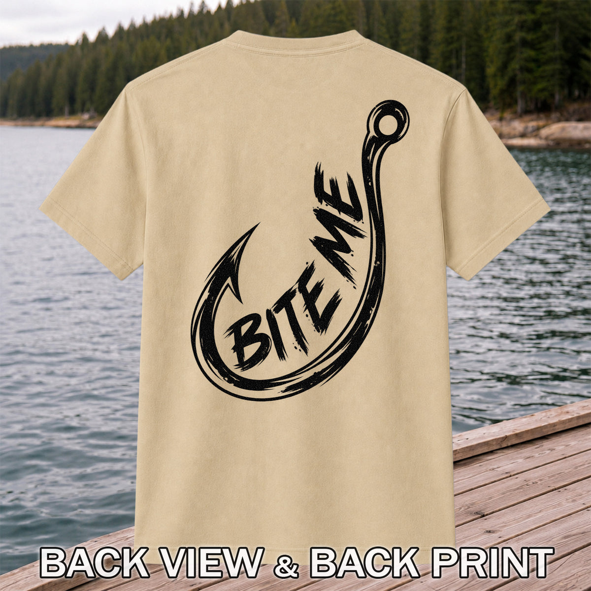 Bite Me Fishing Hook Funny Angler Graphic T-Shirt | Back Print