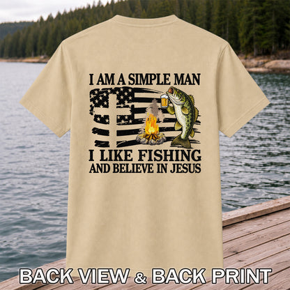 I Am a Simple Man Fishing Bass and Faith Graphic T-Shirt | Back Print