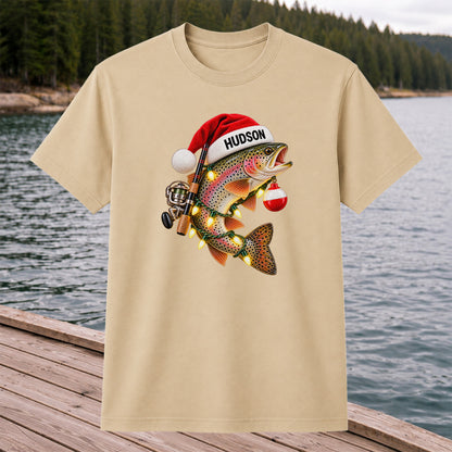 Hudson Santa Hat Rainbow Trout Christmas Fishing T-Shirt