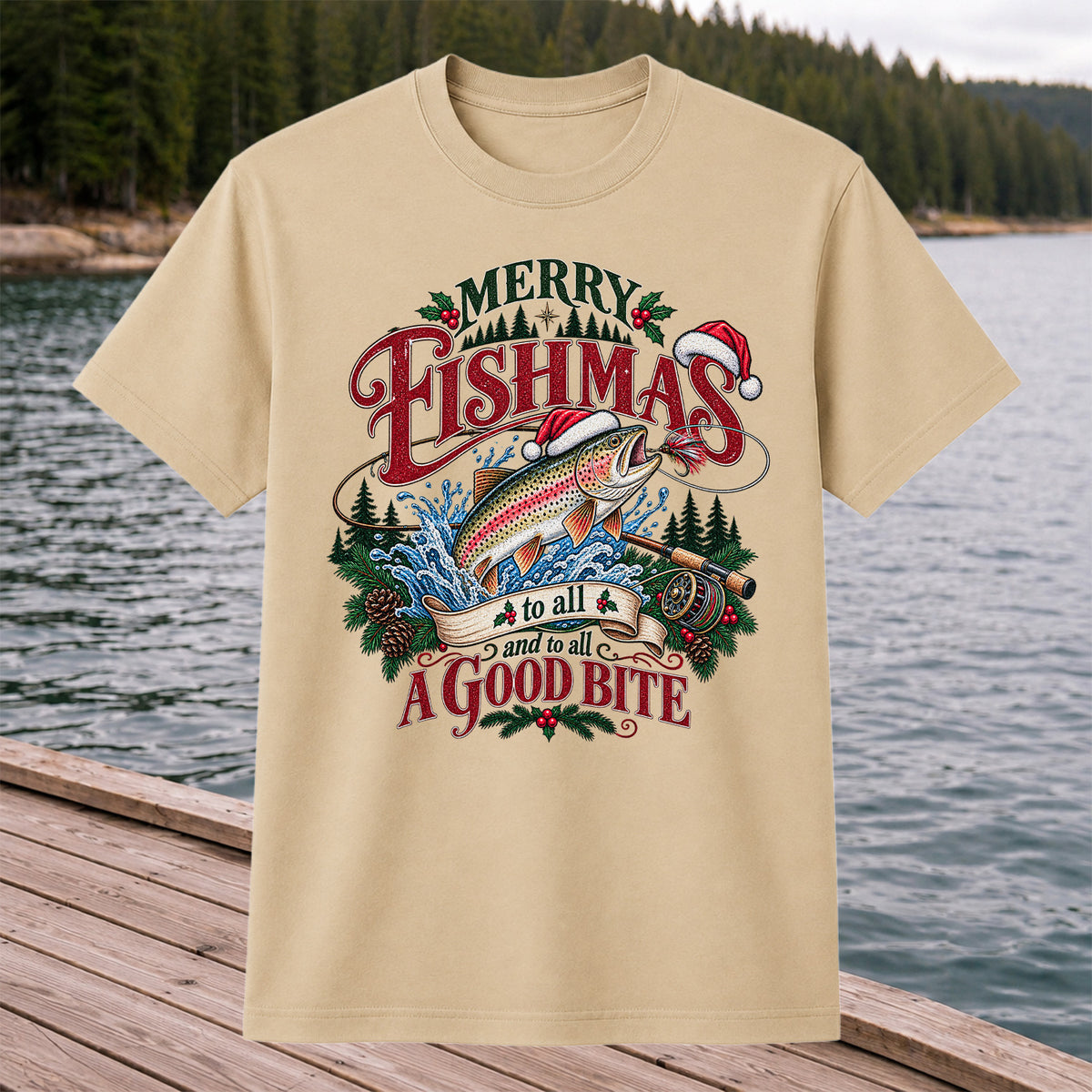 Merry Fishmas to All and to All a Good Bite Rainbow Trout T-Shirt