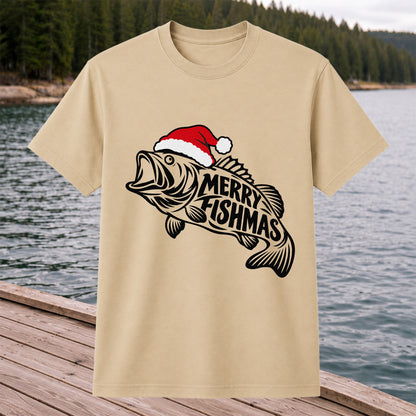 Santa Hat Fish Christmas Fishing Graphic T-Shirt