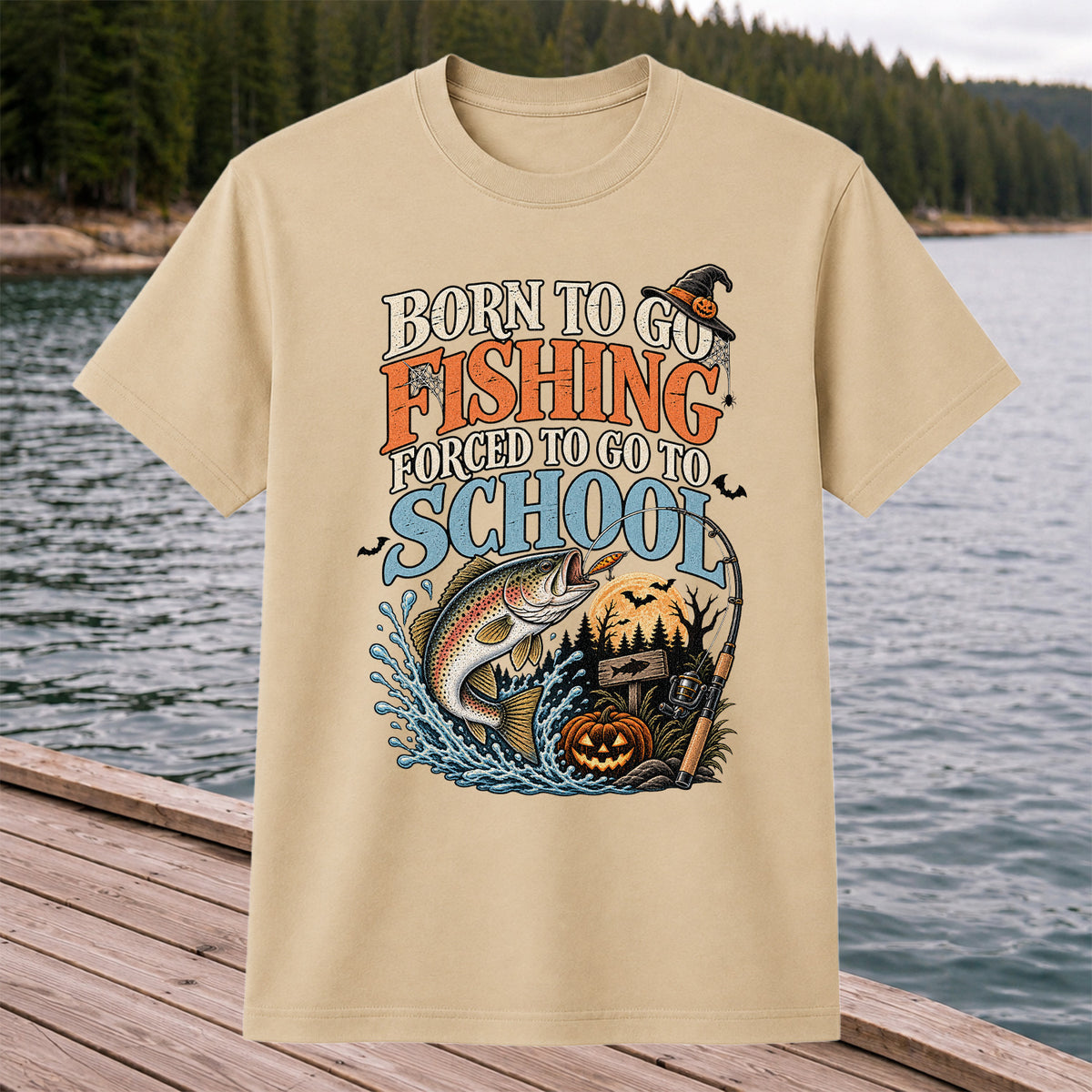 Born to Go Fishing Forced to Go to School Rainbow Trout Halloween T-Shirt