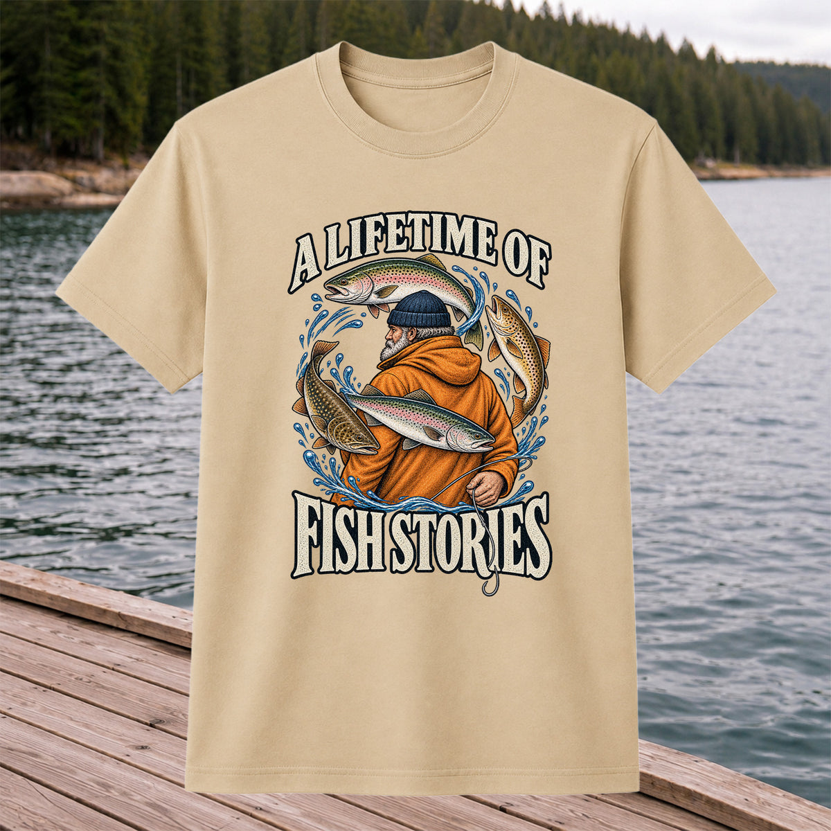 A Lifetime of Fish Stories Angler and Trout Fishing Graphic T-Shirt