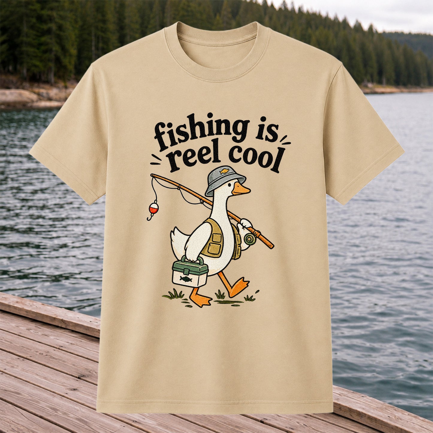 Fishing Is Reel Cool Duck Angler Funny Fishing T-Shirt