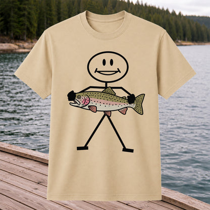Stick Figure Holding a Rainbow Trout Fishing T-Shirt
