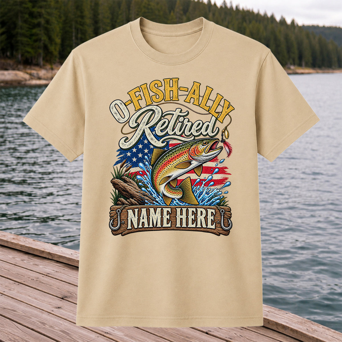 Retired Rainbow Trout American Flag Fishing T-Shirt