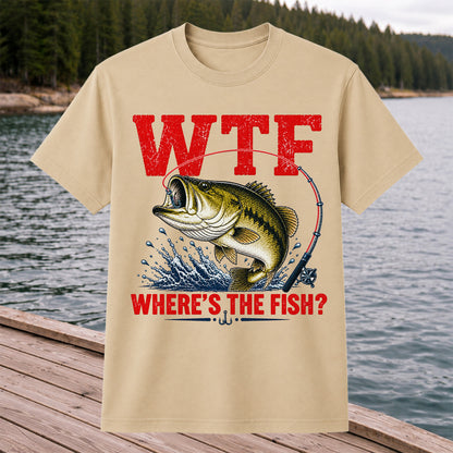 WTF Where's the Fish Largemouth Bass Funny Fishing T-Shirt