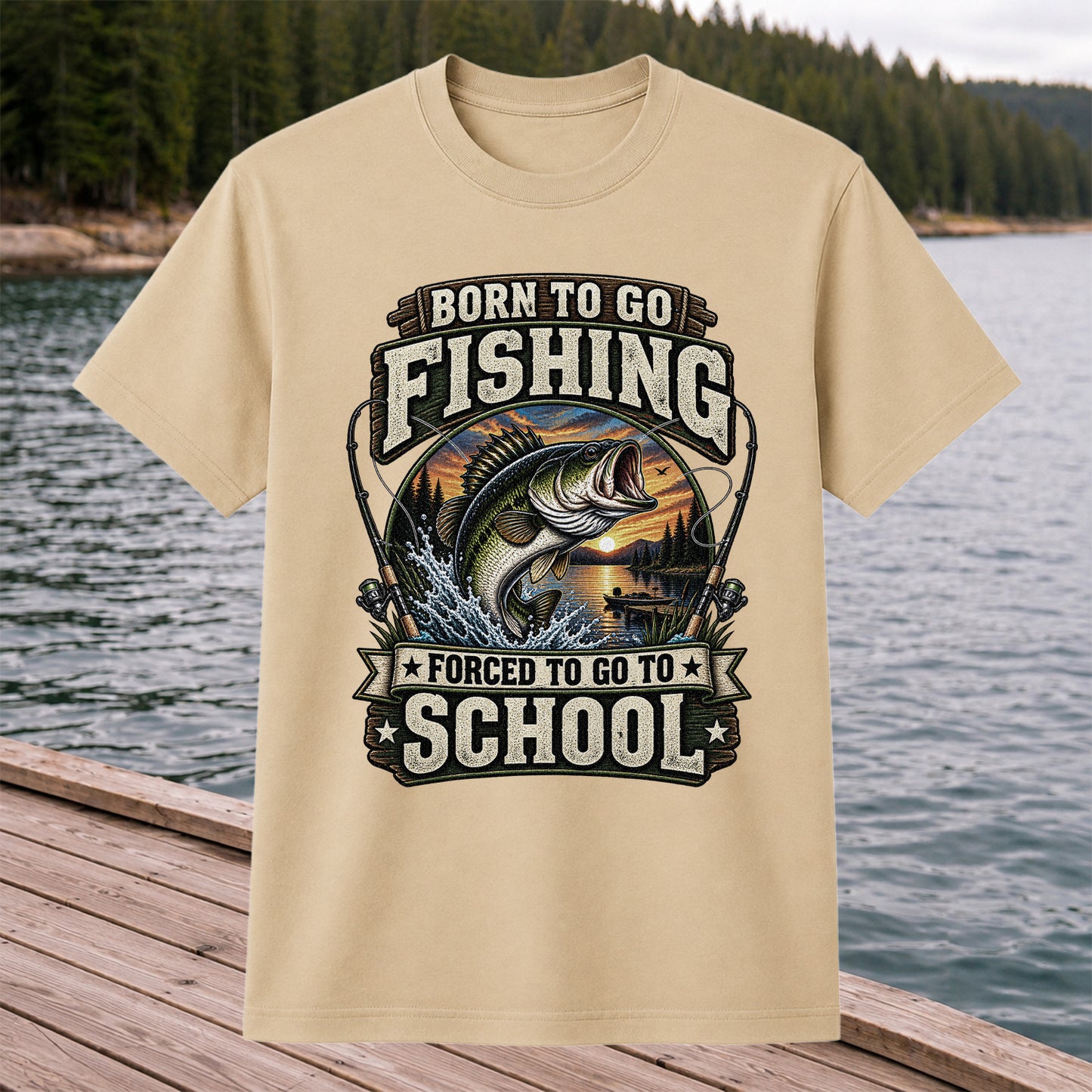 Born to Go Fishing Forced to Go to School Bass Fishing T-Shirt