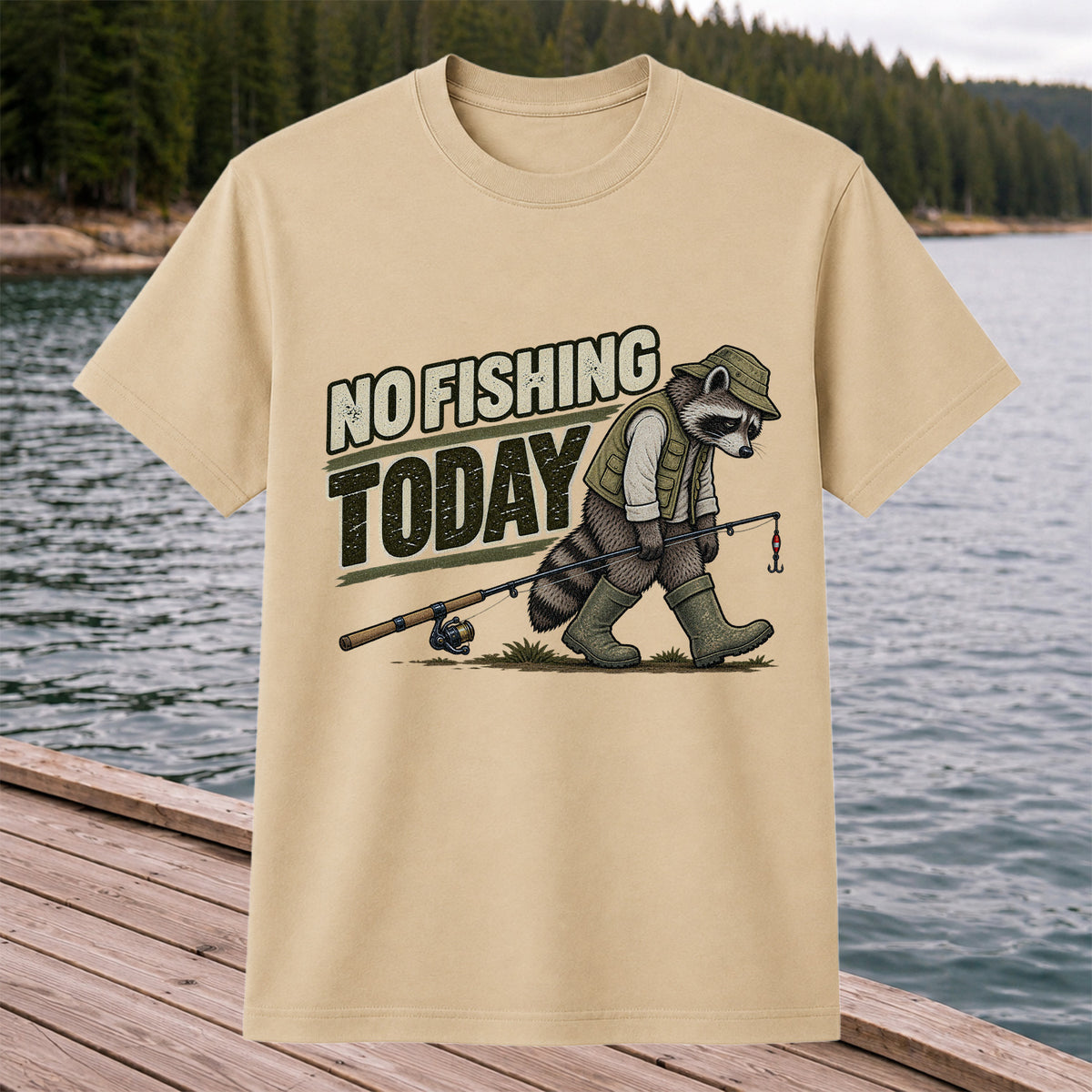No Fishing Today Raccoon Funny Fishing T-Shirt