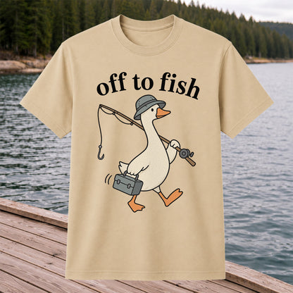 Off to Fish Funny Fishing Goose Graphic T-Shirt