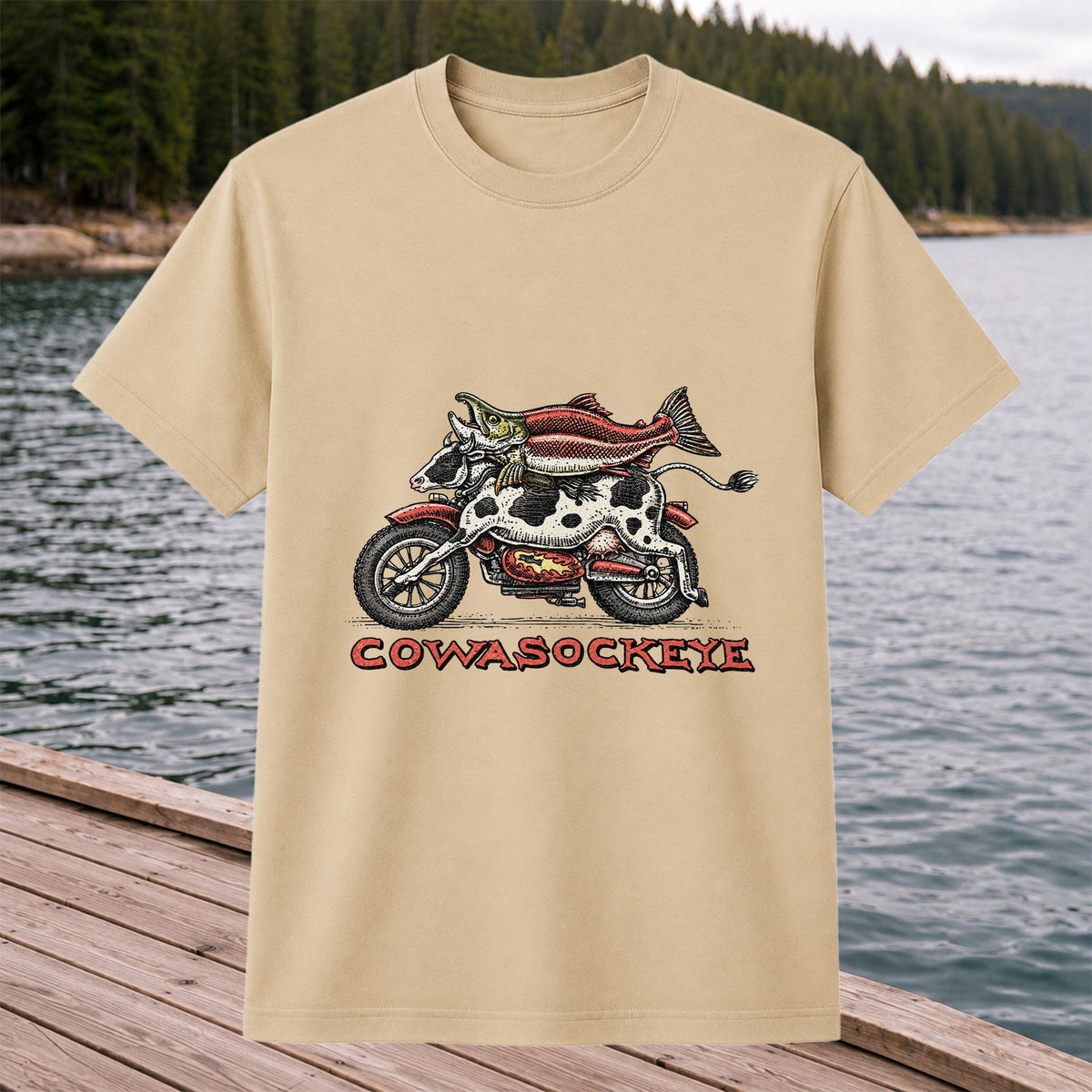 Cowasockeye Trout Motorcycle Funny Fishing Graphic T-Shirt