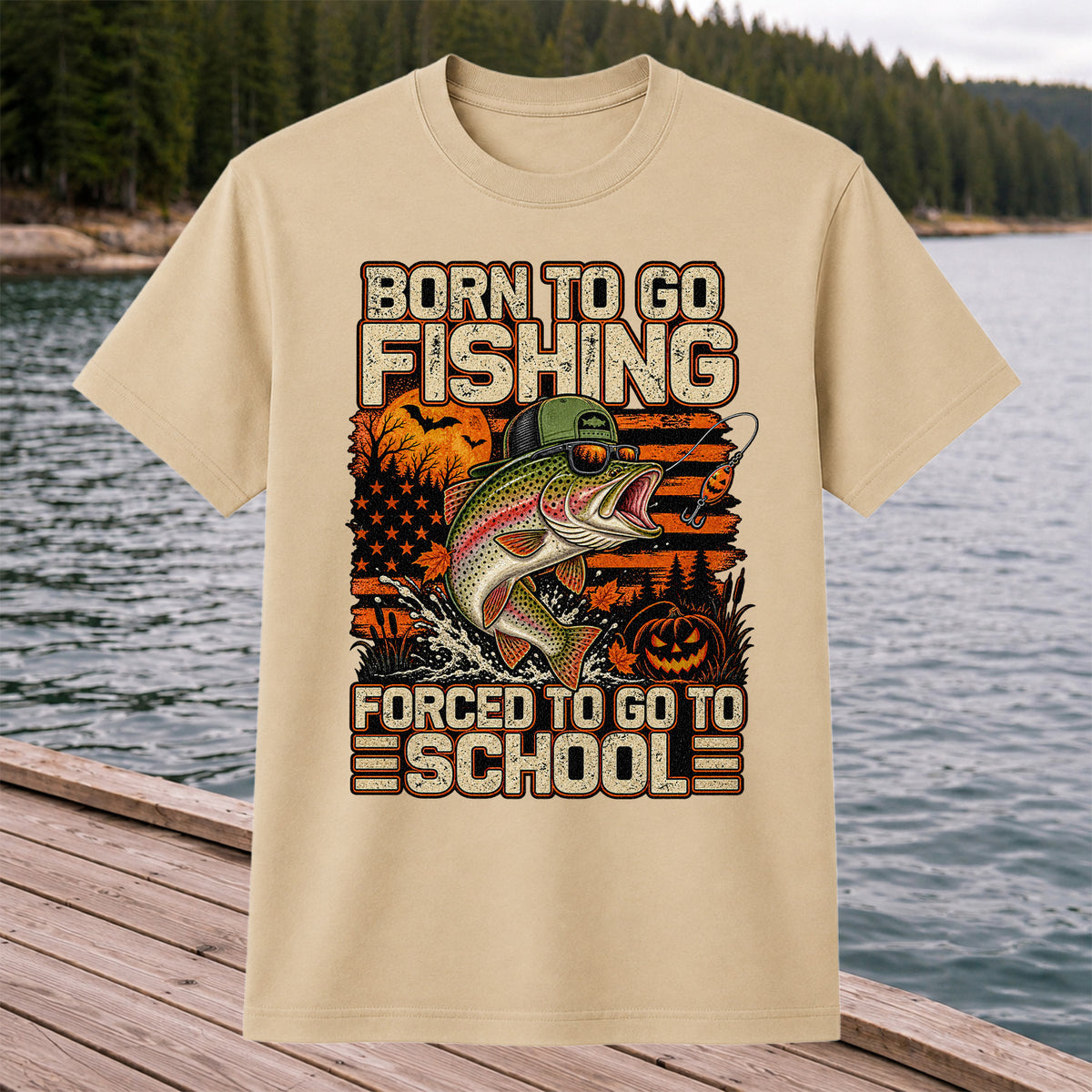 Born to Go Fishing Forced to Go to School Halloween Rainbow Trout T-Shirt