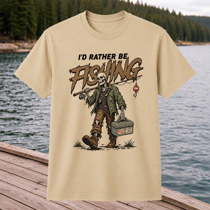 I'd Rather Be Fishing Skeleton Angler Graphic T-Shirt