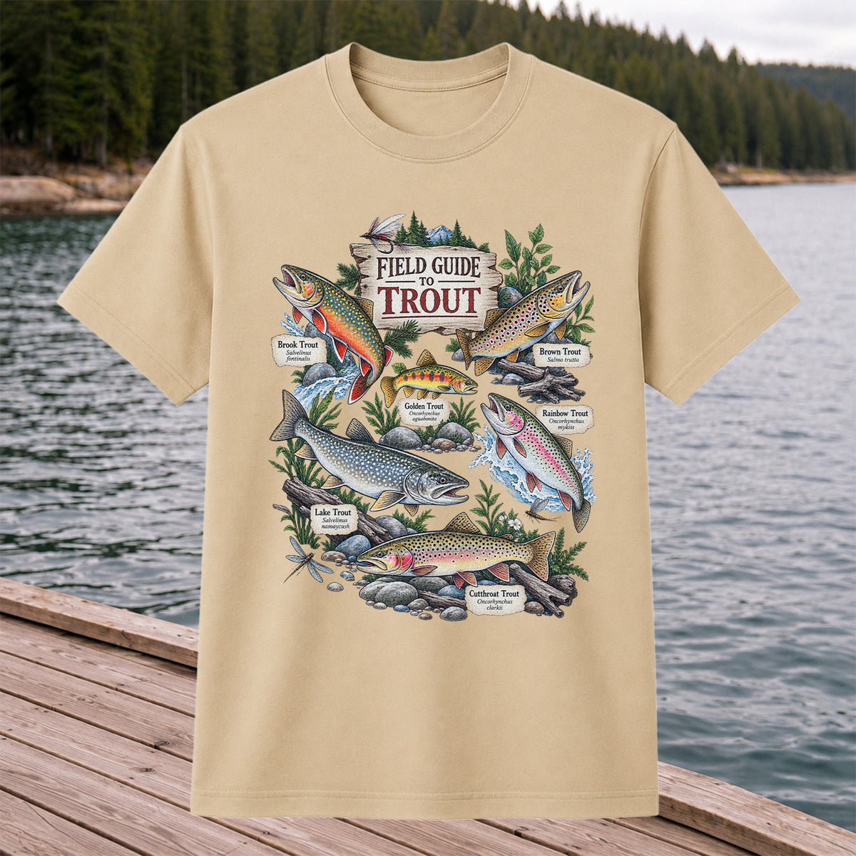 Field Guide to Trout Vintage Freshwater Fishing Graphic T-Shirt