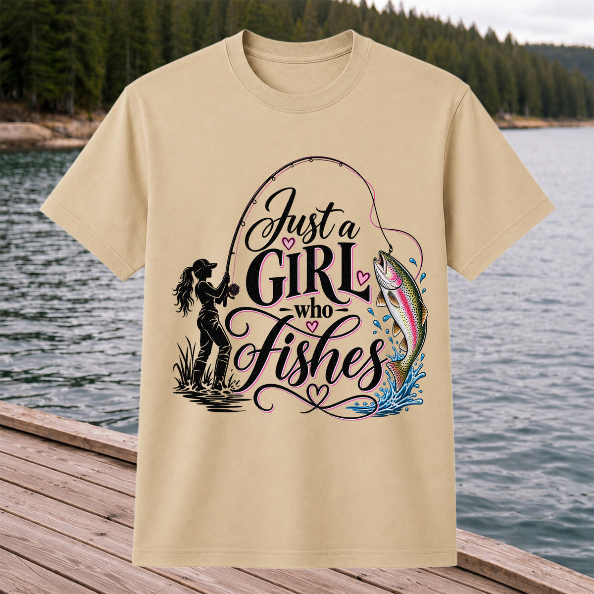 Just a Girl Who Fishes Rainbow Trout and Female Angler Fishing T-Shirt
