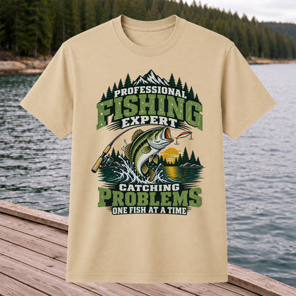 Professional Fishing Expert Catching Problems One Fish at a Time Bass T-Shirt