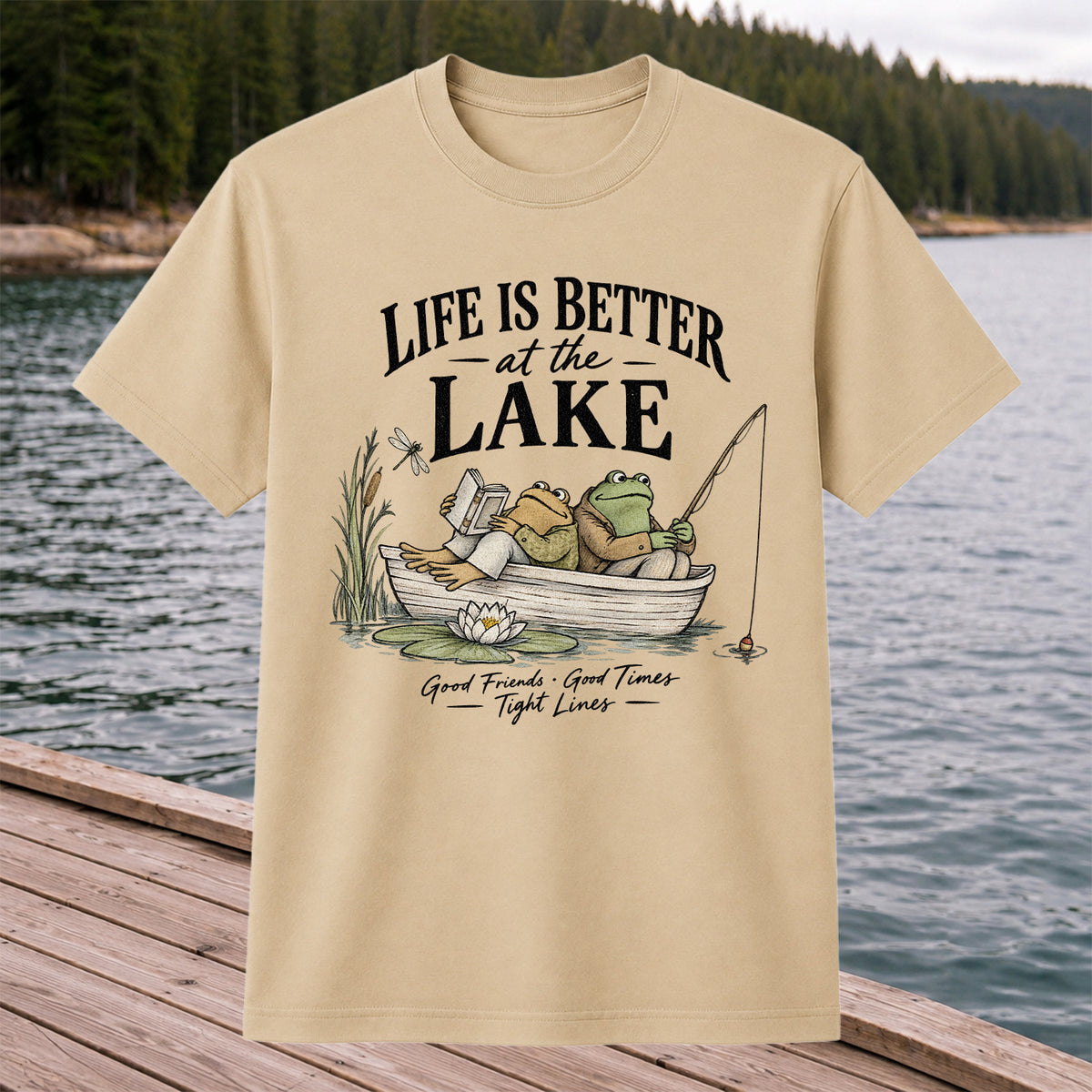 Life Is Better at the Lake Frog Fishing Graphic T-Shirt