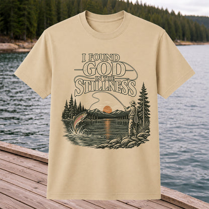 I Found God in the Stillness Trout Fly Fishing Sunset T-Shirt
