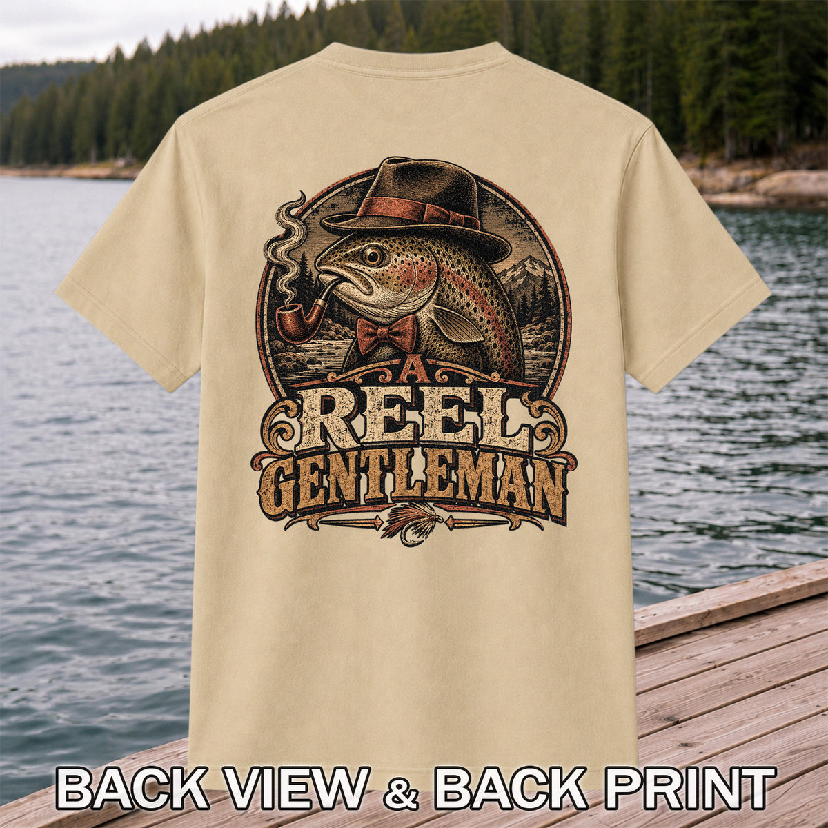 A Reel Gentleman Trout Fishing Vintage Graphic T-Shirt | Back Print
