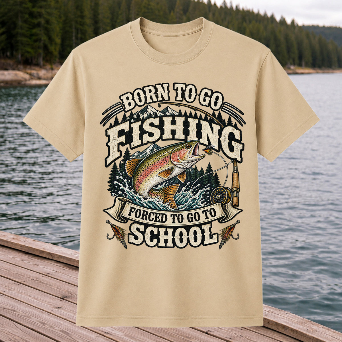 Born to Go Fishing Forced to Go to School Rainbow Trout Tee