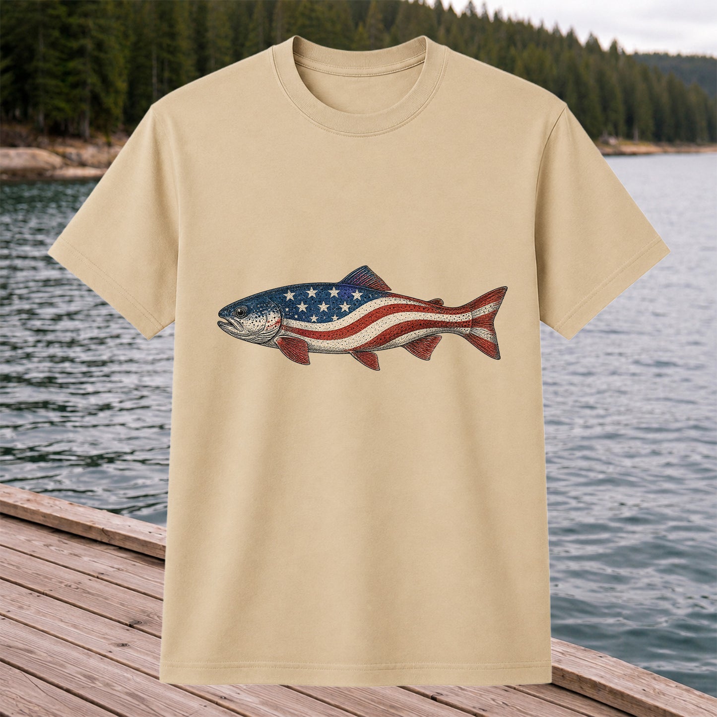 American Flag Trout Patriotic Fishing Graphic T-Shirt