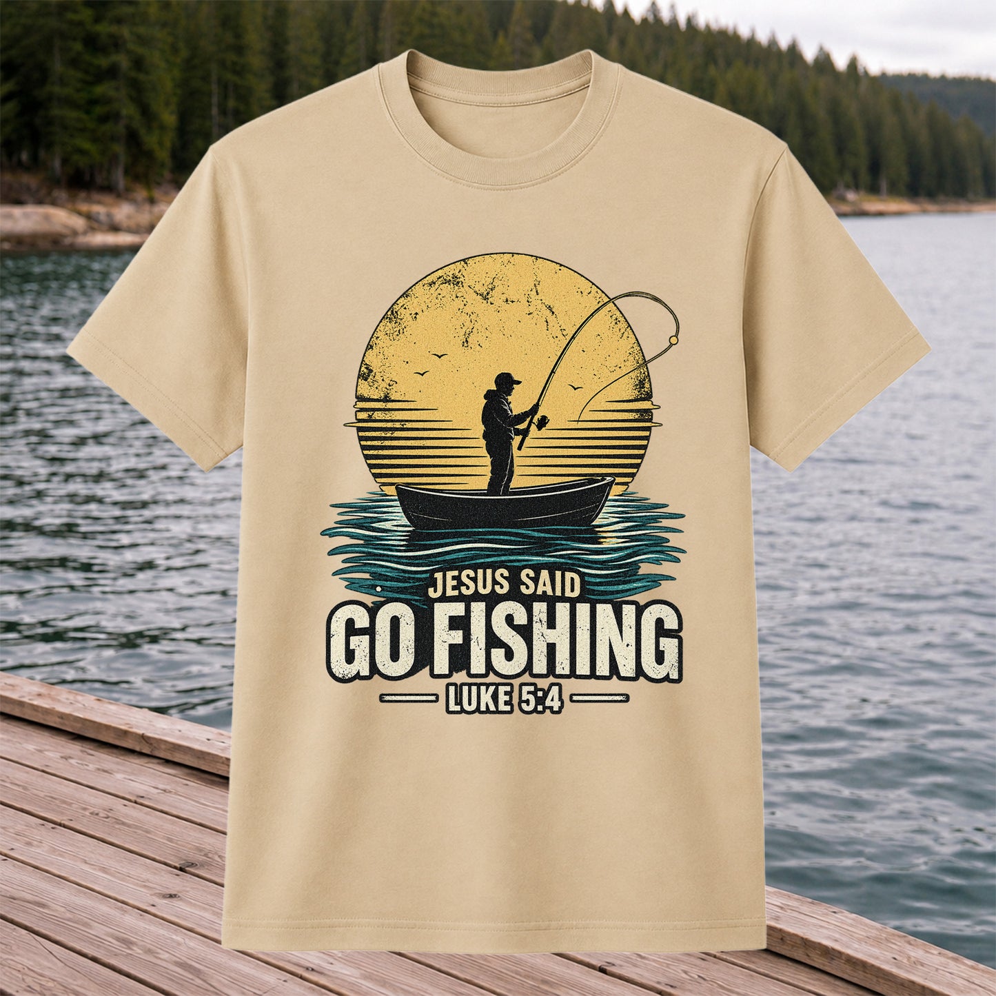 Jesus Said Go Fishing Luke 5:4 Christian Angler T-Shirt